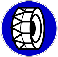 Verkehrszeichen zur Schneekettenpflicht: Bei Allrad-Antrieb brauchen allen vier Räder Schneeketten.